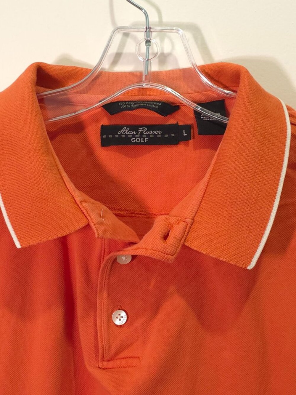 Alan Flusser Golf Polo Shirt Orange Short Sleeve White Trim Size L